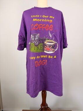 Purple Cat & Coffee Graphic Tee for Cats - Unbranded